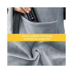 VIVEZEN Couverture Polaire Plaid Intégral Avec Manches Et Poche - Enfant Ou A... -Magasin TROTEC 874 large 1542796809 poche texture gris