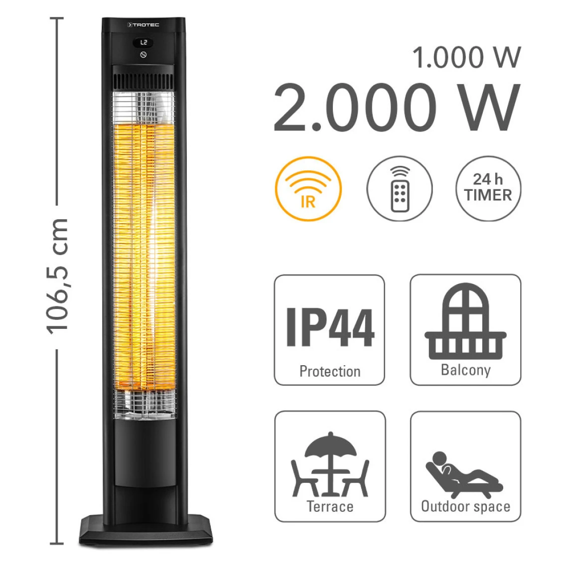 TROTEC Chauffage Infrarouge De Terrasse Sur Pied IRS 2010 E, 2000 W, C... 4 TROTEC Chauffage Infrarouge De Terrasse Sur Pied IRS 2010 E, 2000 W, C... – Image 2
